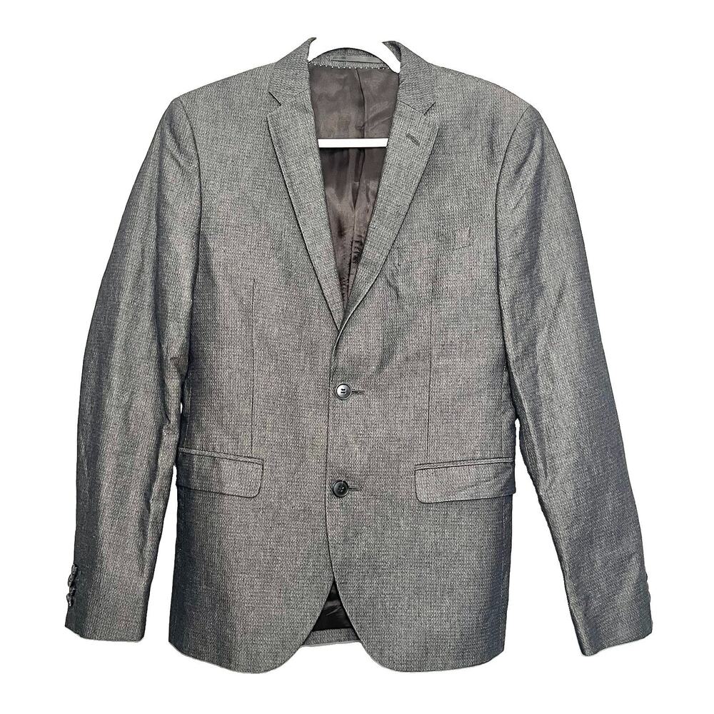 H&M Gray Single Breasted Button Cotton Linen Blazer Sport Coat US 34R Tailored